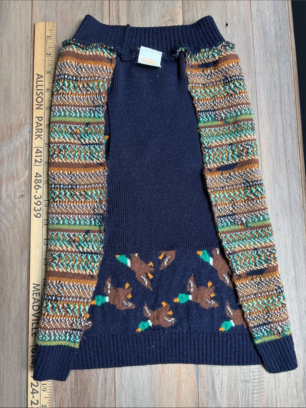 Navy Mallard Duck-Pattern Knit Dog Sweater